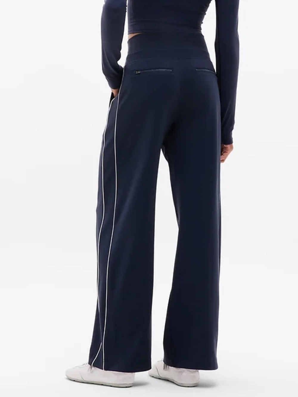 Athleta Venice Wide Leg Travel Pants Eclipse with Racer Stripe  Women’s L